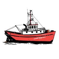 Vintage red tugboat in calm waters showcasing maritime charm and classic design vector