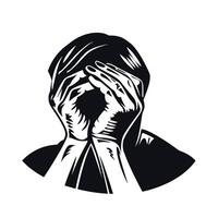 Emotional struggle represented by a figure with hands covering face in a creative art style vector