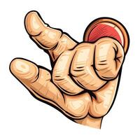 Hand gesture showing a casual sign with a red object, symbolizing fun and connection vector