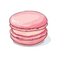 Delicious pink macaroon with creamy filling displayed on a white background vector