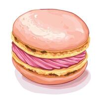 Delicious pink macaroon with fruity filling displayed on a clean surface vector