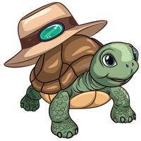 Cute turtle wearing a hat while smiling against a bright background vector