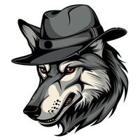 Wolf wearing a hat with a serious expression and distinct features vector