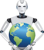 robot with globe vector