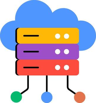 A stack of servers with a cloud in the middle vector