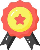 A red star badge with a ribbon around it vector