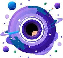An illustration of a space object with planets and rings vector