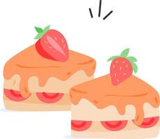 Two pieces of cake with strawberries on top vector