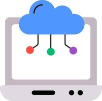 A laptop with a cloud and a bunch of colored dots vector