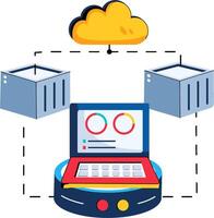 A laptop and a cloud are connected to a server vector