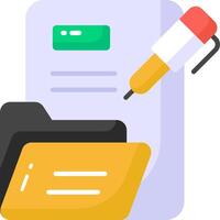 A pen and a document are next to a folder vector