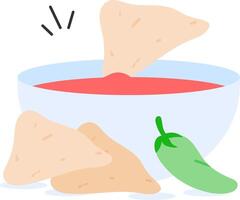 A bowl of salsa and chips with a chip vector