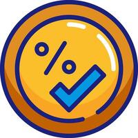 A check mark icon with a blue arrow vector