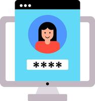 A woman is shown on a computer screen with a password vector