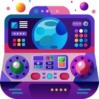 An illustration of a computer with a globe and other objects vector