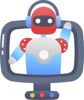 A robot is sitting on a computer monitor vector