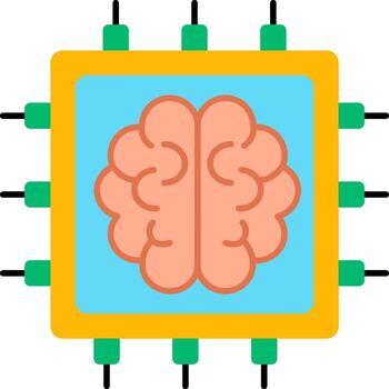 un cerebro en un computadora chip icono vector