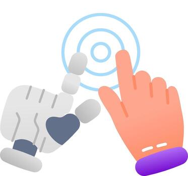 Two hands touching a button on a white background vector