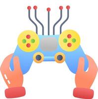 Hands holding a game controller with a robot head vector