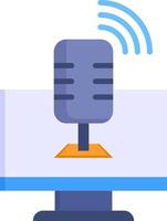 A microphone on a table with a blue background vector