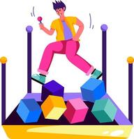A man jumping on a trampoline with colorful blocks vector