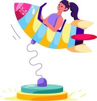 A girl riding on a colorful rocket vector