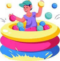 A boy is playing in an inflatable ball pit vector