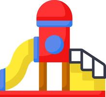 A colorful playground slide with a yellow and blue slide vector