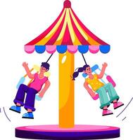 Two people are swinging on a swing at a carnival vector
