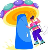 A woman is swinging on a swing in a mushroom vector