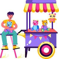 A man is selling teddy bears at a carnival vector