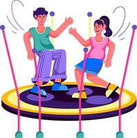 Two people are playing on a trampoline vector