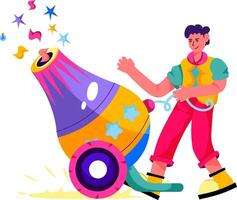A man is throwing a colorful cannon into the air vector