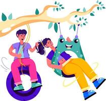 Two people are swinging on a tree branch vector