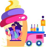 Ice cream truck with a woman in the back vector