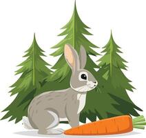 rabbit with carrot in the forest vector