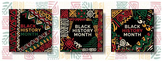 Set of backgrounds for social media posts black history month templates with hand drawn abstract patterns vector