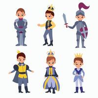 Set of hand drawn princes and knights. White background, isolated. vector