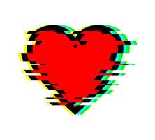Glitch effect on heart icon. Messy heart icon. Broken heart symbol. Distorted heart. vector
