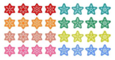Ornamental stars collection on retro vintage color. Various shape of stars with snowflakes pattern. vector