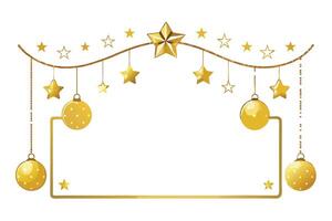 Golden christmas frame with stars and balls vector
