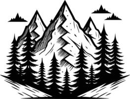 A black and white illustration of a mountain with trees vector