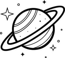 A black and white drawing of a planet with stars vector