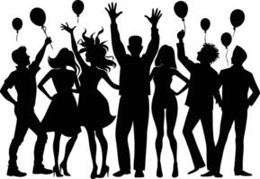 Silhouette of people with balloons on a white background vector