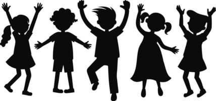 Silhouette of children jumping up and down vector