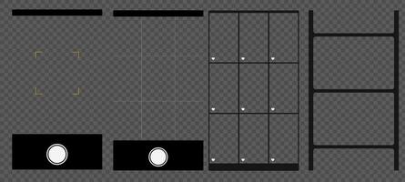 Smartphone camera interface with photo and gallery, viewfinder, and focus. Transparent mockup with grid, capture button, and 4K digital display. vector