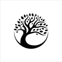 a black and white logo of a tree with leaves vector