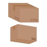 Sealed Shipping Cardboard Box with Fragile Logo. Shipping Box Icon with Barcode. vector