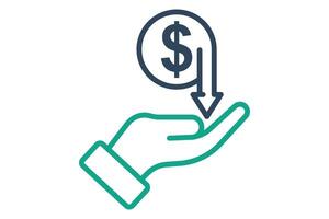 Cost saving icon. line icon style. hand with dollar and down arrow. icon related to procurement. procurement management elements illustration vector