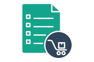 Purchase order icon. solid icon style. documents with shopping cart. icon related to procurement. procurement management elements illustration vector